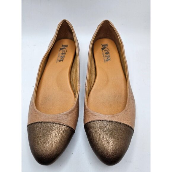 Women's KORKs Kork Ease Anabel‎ Tan with Bronze Cap Toe Leather Flats Size 7 - Picture 1 of 7